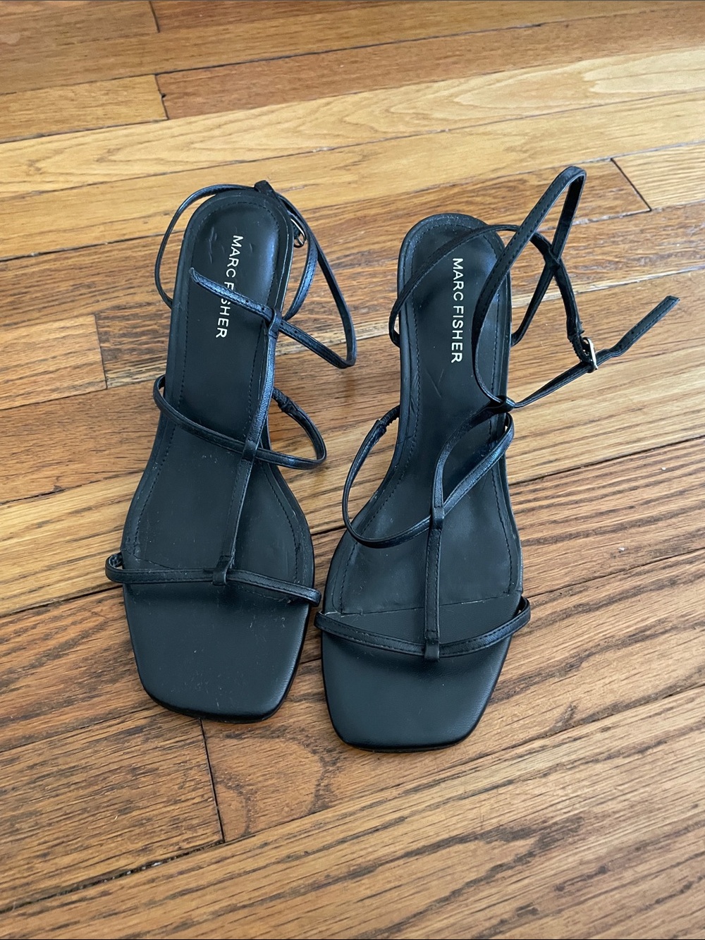 Marc Fisher Black Strappy Square-Toe Sandals